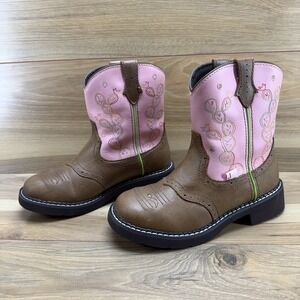 Justin Gypsy Light Up Western Boots Girls Size 2 Brown Pink Leather Cactus